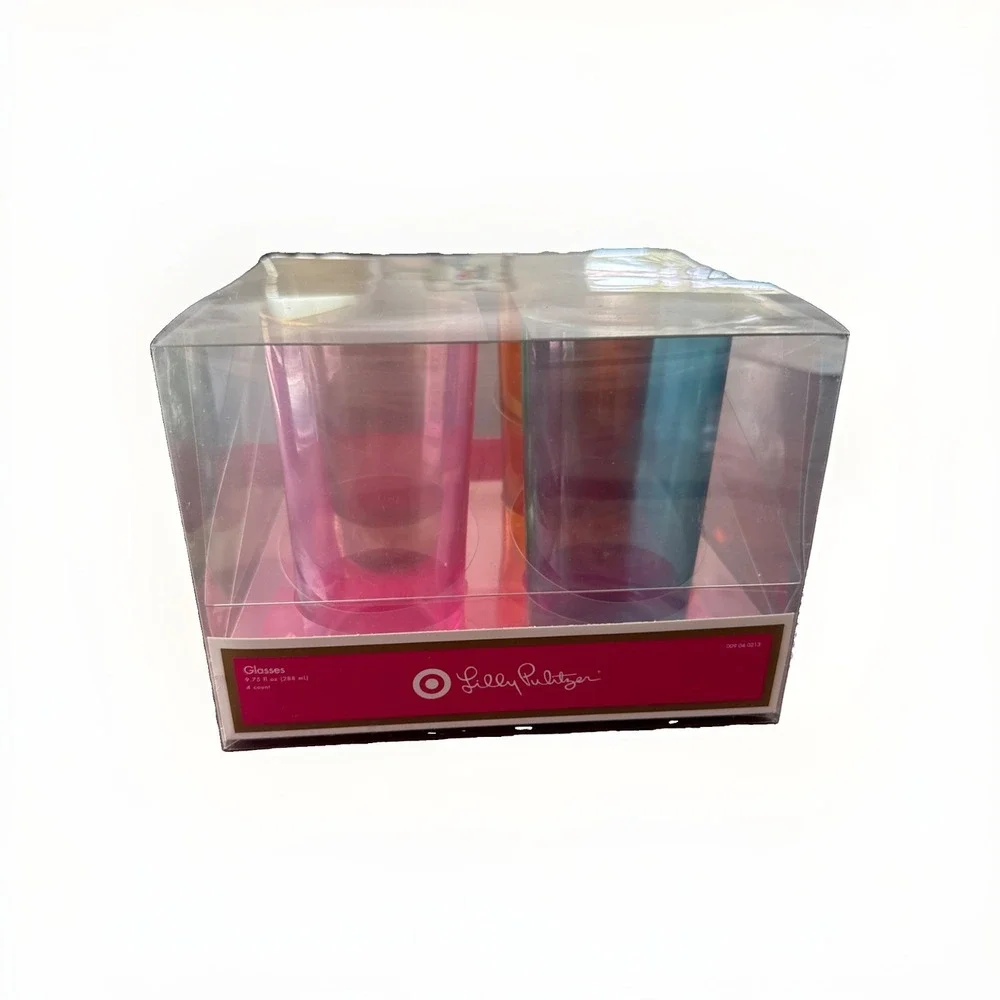Lilly Pulitzer Target set of 4 gold-rimmed, jewel-toned juice glasses quality